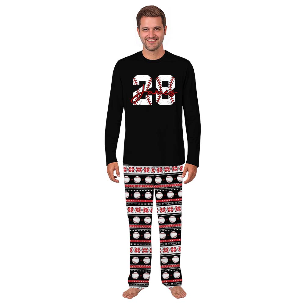 Exclusive Baseball Font Customizable Name And Number Christmas Pajamas 3
